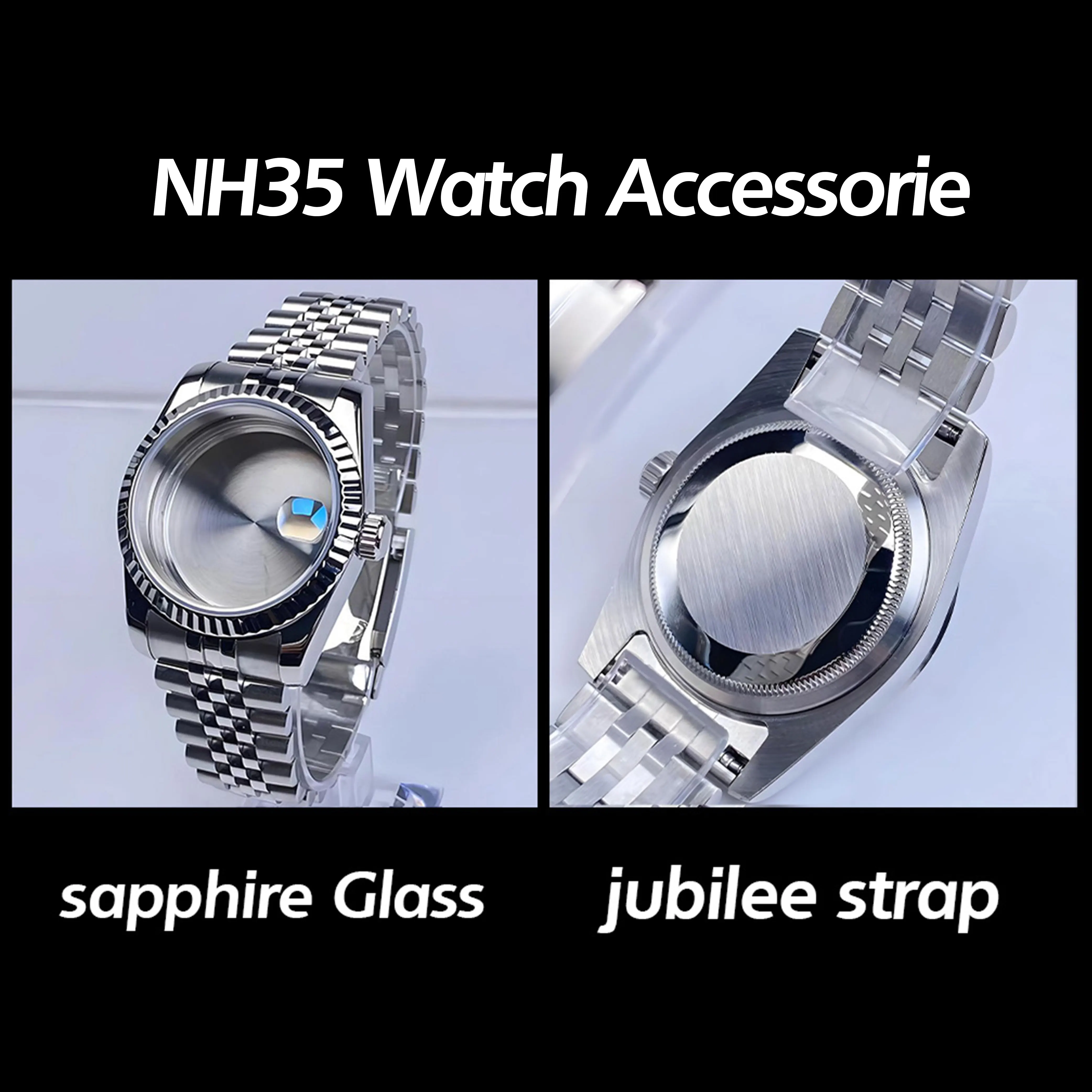 NH35 case 36mm/39mm Jubile Bracelet Sapphire Glass Watch Case for NH35/NH36 Movement 28.5mm Dial Watch Accessories