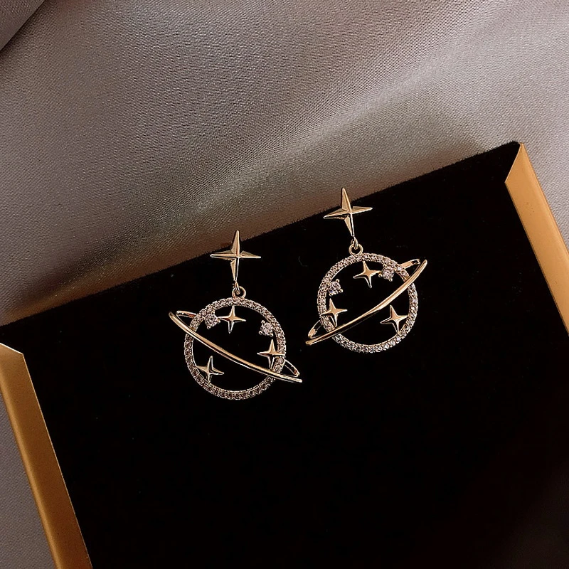 Trendy Crystal Moon Dangle Earrings For Women Fashion Hollow Star Planets Pearl Earring Rhinestone Temperament Jewelry Brincos - Image 5