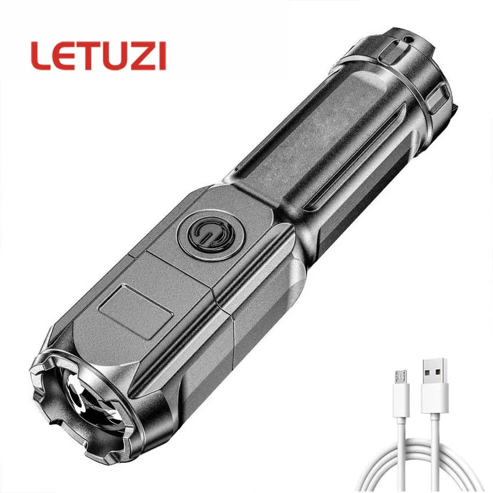 

Portable Zoom Tactical Powerful Led Flashlight USB Rechargeable Torch Lamp Outdoor Super Bright Camping Cycling Lantern Lighting