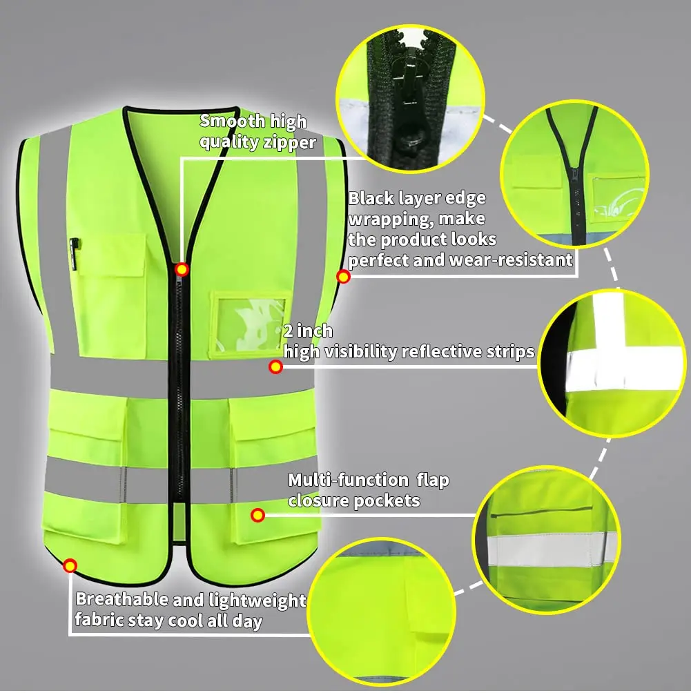 Reflective Safety Vest High Visibility  XXXL Motorcycle Jacket Safety Vest Fluorescent Signal Police For Men Woman