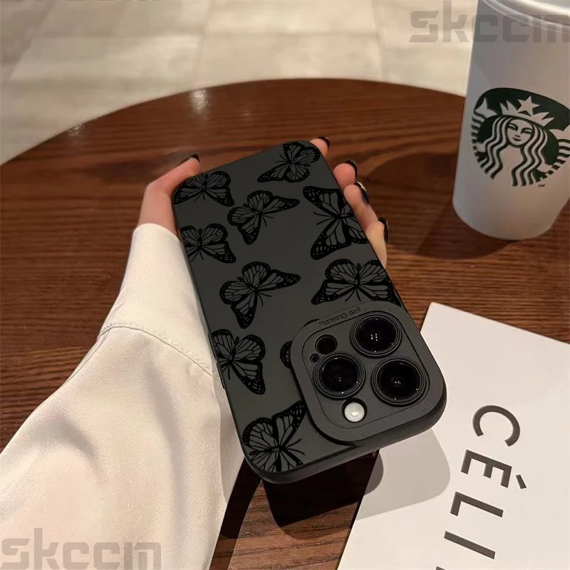 Elegant Black Butterfly Pattern Shockproof Silicone Phone Case