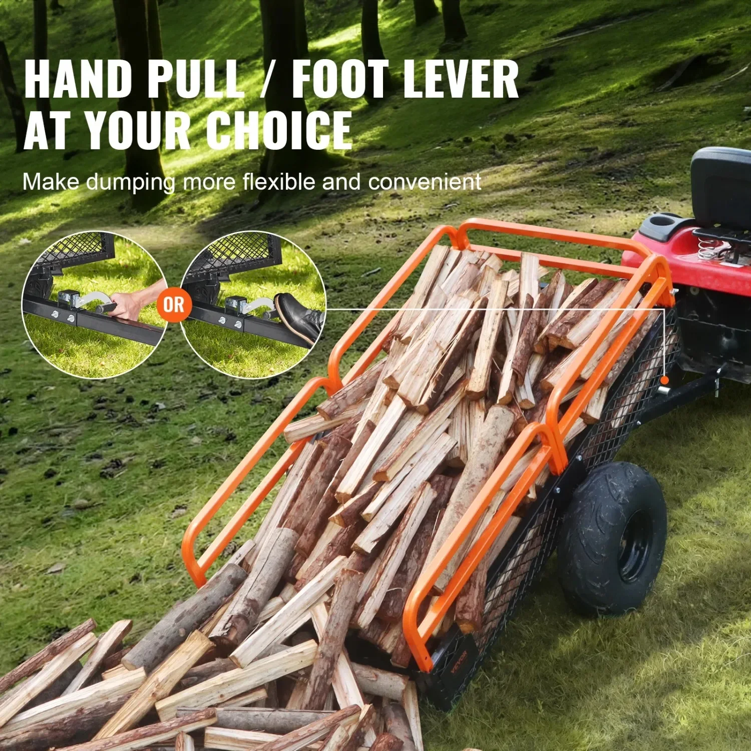 Heavy Duty ATV Trailer Dump Cart Tow Behind, 1500lbs 15 Cubic Feet, Yard Garden Trailer Pull Behind Dump