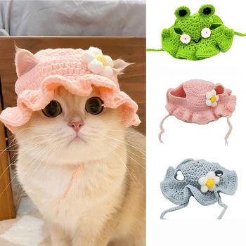 Pet Hat Hand-made Cat Hat Elastic Woven Cap  Puppy Kitten Headwear Knitted Hat Party Photo Shoot Props Decoration Cat Accessorie 1