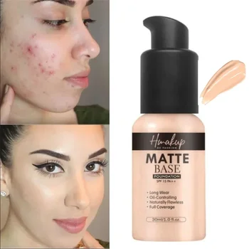 30ml Matte Liquid Foundation 6 Colors Natural Concealer Oil Control Waterproof Lasting Full Coverage Facial Base Makeup Cosmetic