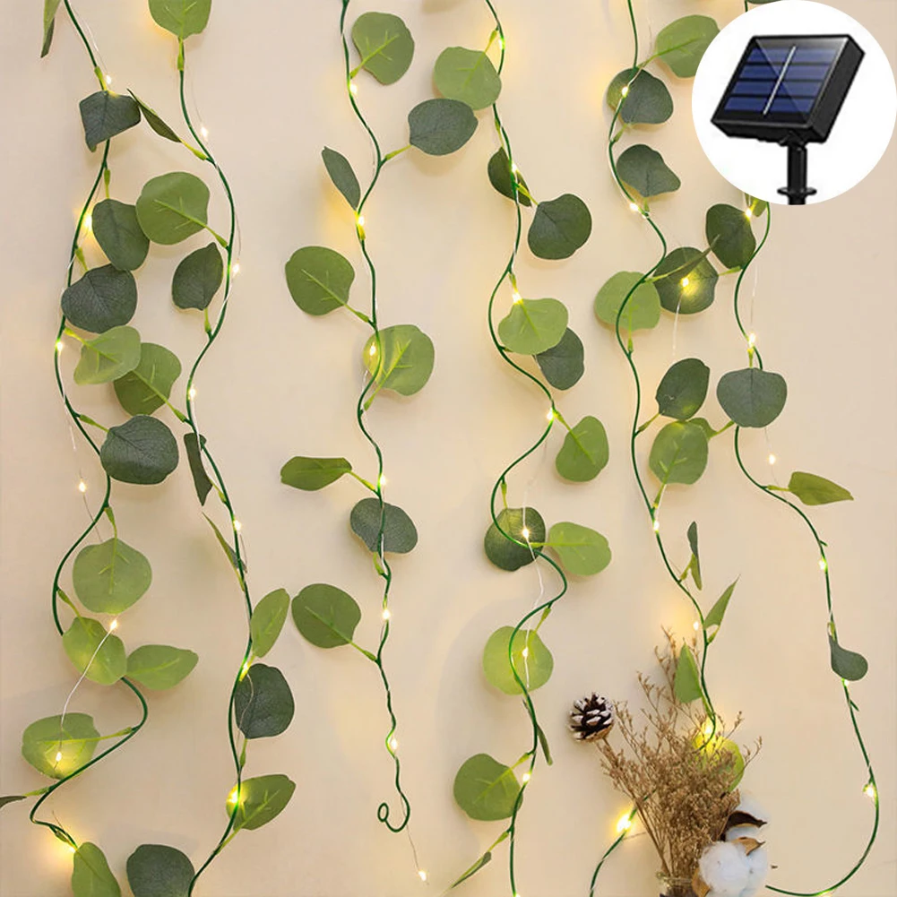 LED Solar Ivy String Lights, Outdoor Artificial Vine Lights Garland Fairy String Lights Green Leaf Vine Lamp for Party Garden outdoor solar lanterns Solar Lamps