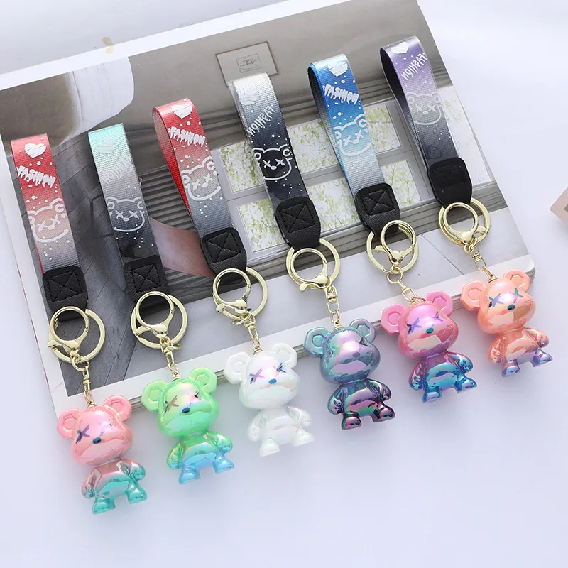 Cute Bear Key Chain Resin Key Buckle Gradient Galaxy Keychain Weaving Fashion Bag Pendant Car Key Ring for Girls Gift