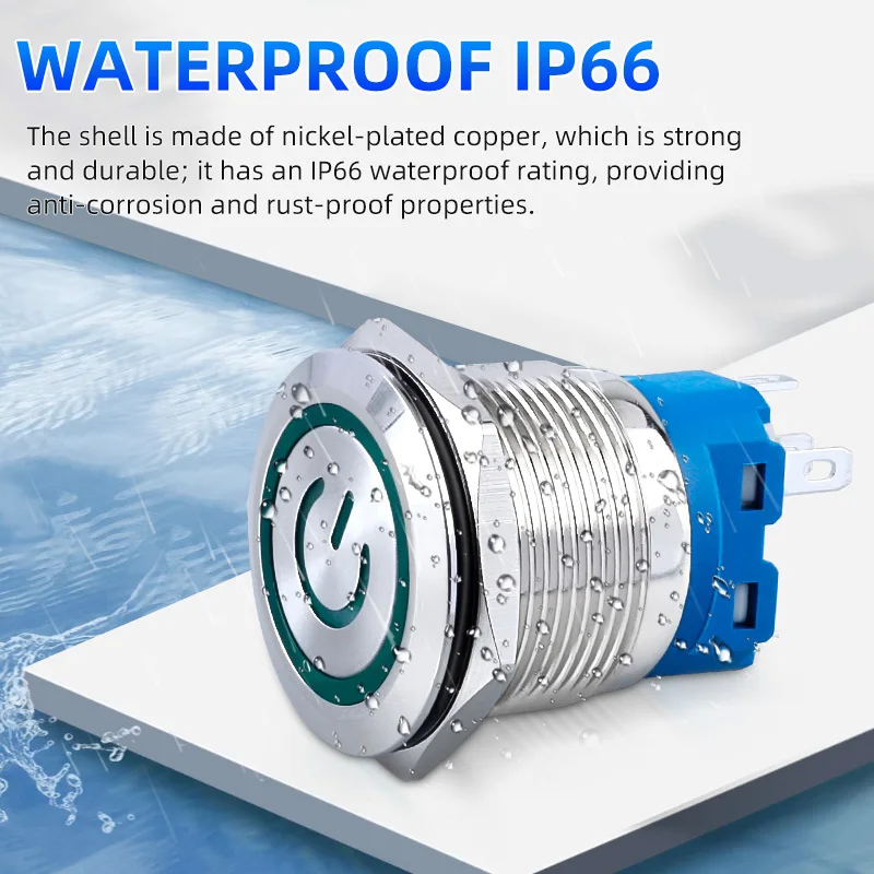 Metal switch button push with wire waterproof 12mm-22mm momentary/latching Led light start stop 5V-220V