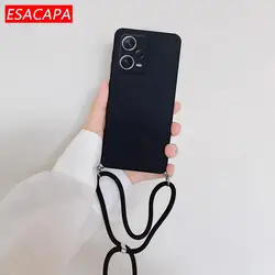 Crossbody Lanyard Soft Silicone Shockproof Phone Case with Strap Hang for Redmi Note 11SE 5G (Black)
