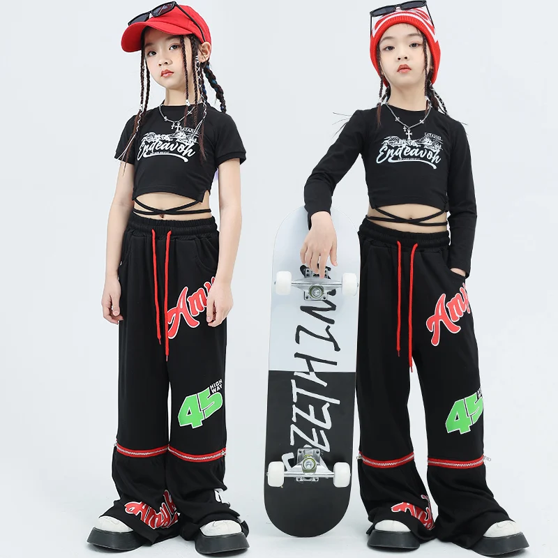 

Детская одежда в стиле хип-хоп, укороченные топы, рубашка, Повседневная Уличная одежда, брюки-карго для девочек, модный костюм для джазовых танцев, одежда