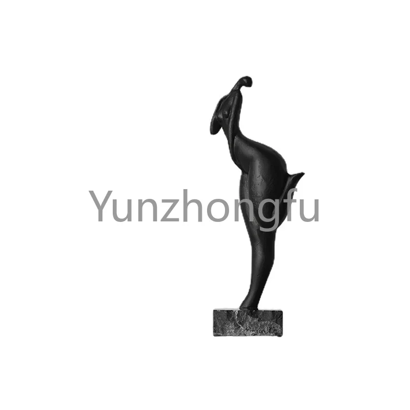 

Decor Objects Metal Sculpture 56cm Vintage Abstract Shy Long Hair Girl Stand On Incomplete Black Marble Statue Home Crafts Room