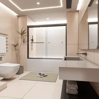 56 "-60" W *58 "H semi-frameless double sliding tub door, bypass tub shower, 1/4" (6mm) thick SGCC tempered glass door 2