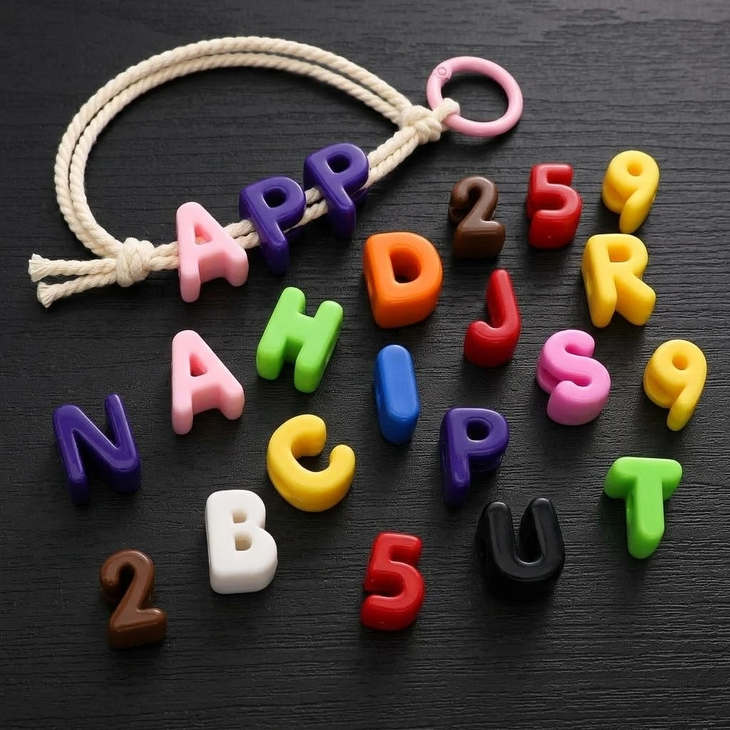 10 Stück mehrfarbige Acryl-Buchstabenperlen mit großem Loch für Kinder, zum Basteln, als Alphabet-Abstandshalter für DIY-Halsketten und Schmuckzubehör – Detail 2