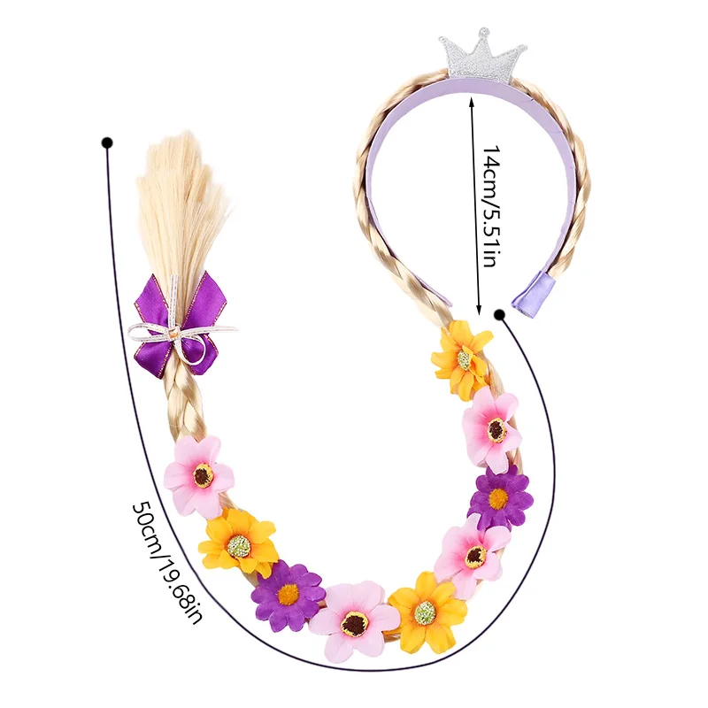 1/2 Stück Prinzessinnen-Blumen-Stirnband, Feen-Kostüm, geflochtenes langes Zopf-Stirnband, Mädchen-Einhorn-Geburtstagsparty-Cosplay-Kopfschmuck – Detail 7