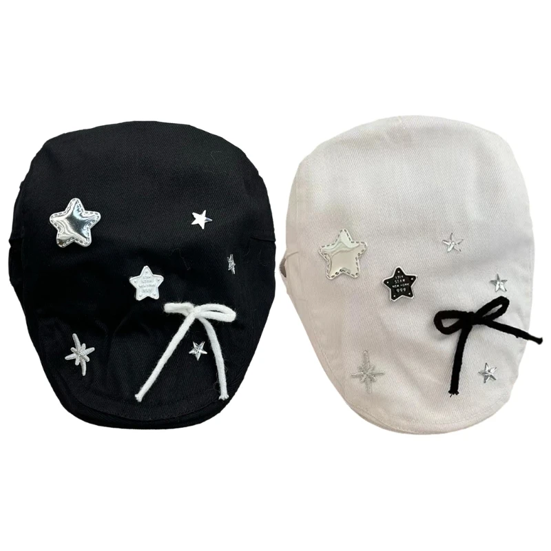

Берет со звездами и бантиками для девушек, модная фуражка, корейский стиль, шляпа водителя, шляпа художника, весенняя шляпа от