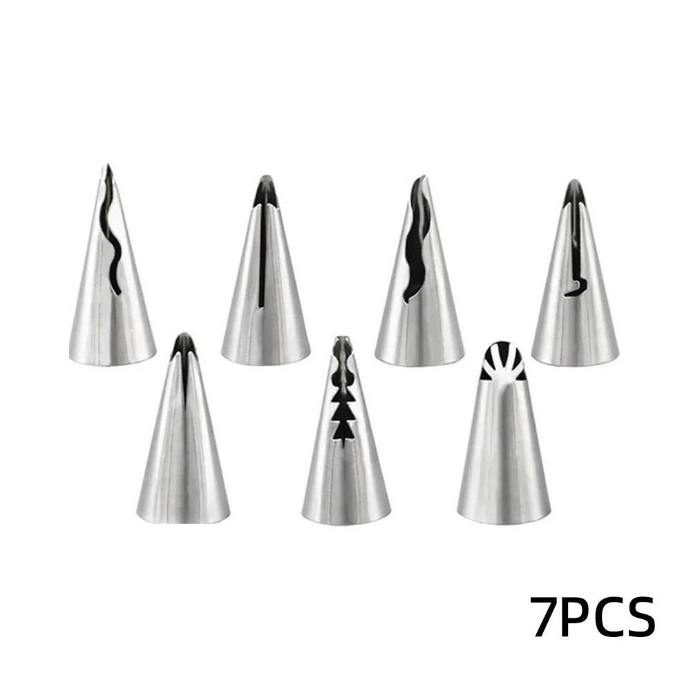 Stainless Steel Cake Nozzle Tube Head DIY Pastry Puff Skirt Icing Piping Nozzles Cake Decorating Supplies Baking Set Tools 7PCS cake decorating tip set,cake icing nozzles,baking nozzle set,cake decorating nozzle set,baking supplies