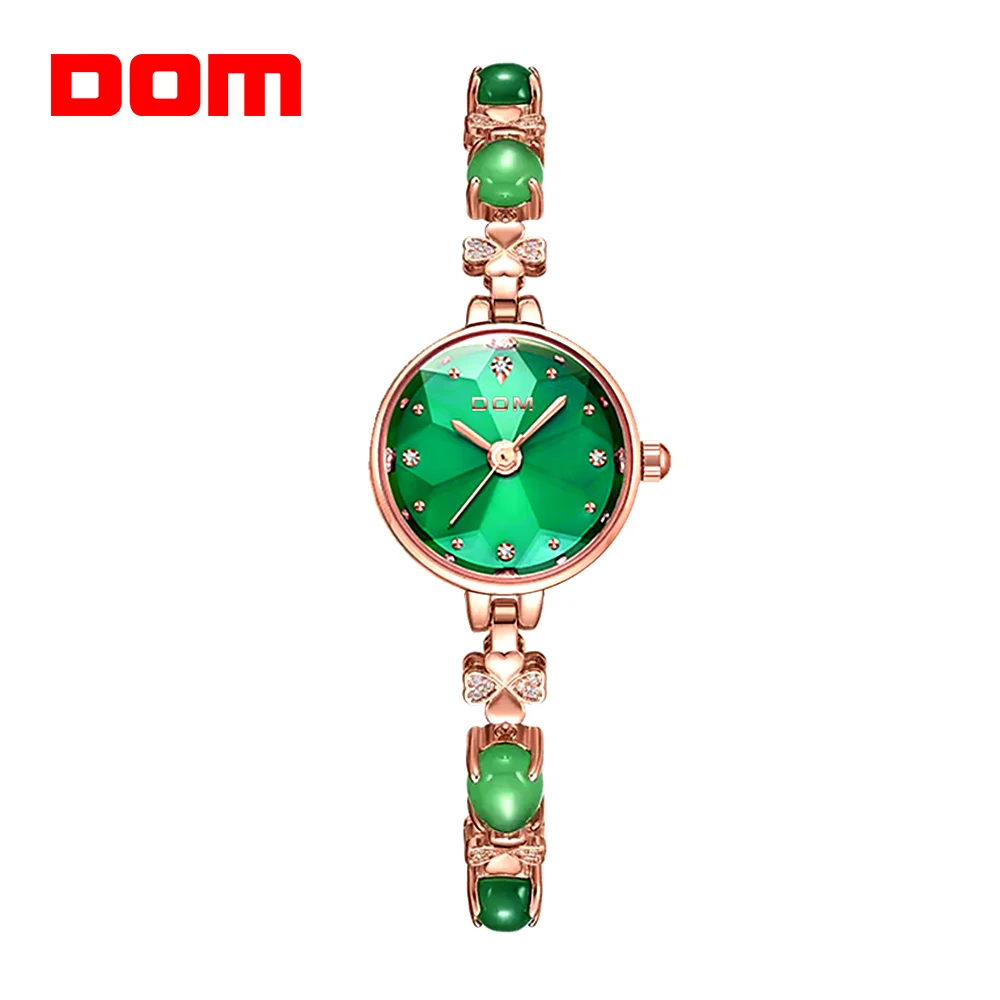 

DOM New Ladies Quartz Watch Waterproof Fashion Casual Green jade bracelet Women Clock G-1566