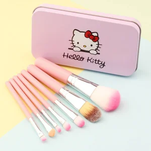 7pcs Hello Kitty Makeup Brush Set Sanrio Cute Soft Multifunctional Makeup Brush for Women Pink Black Iron Box Set Birthday Gifts