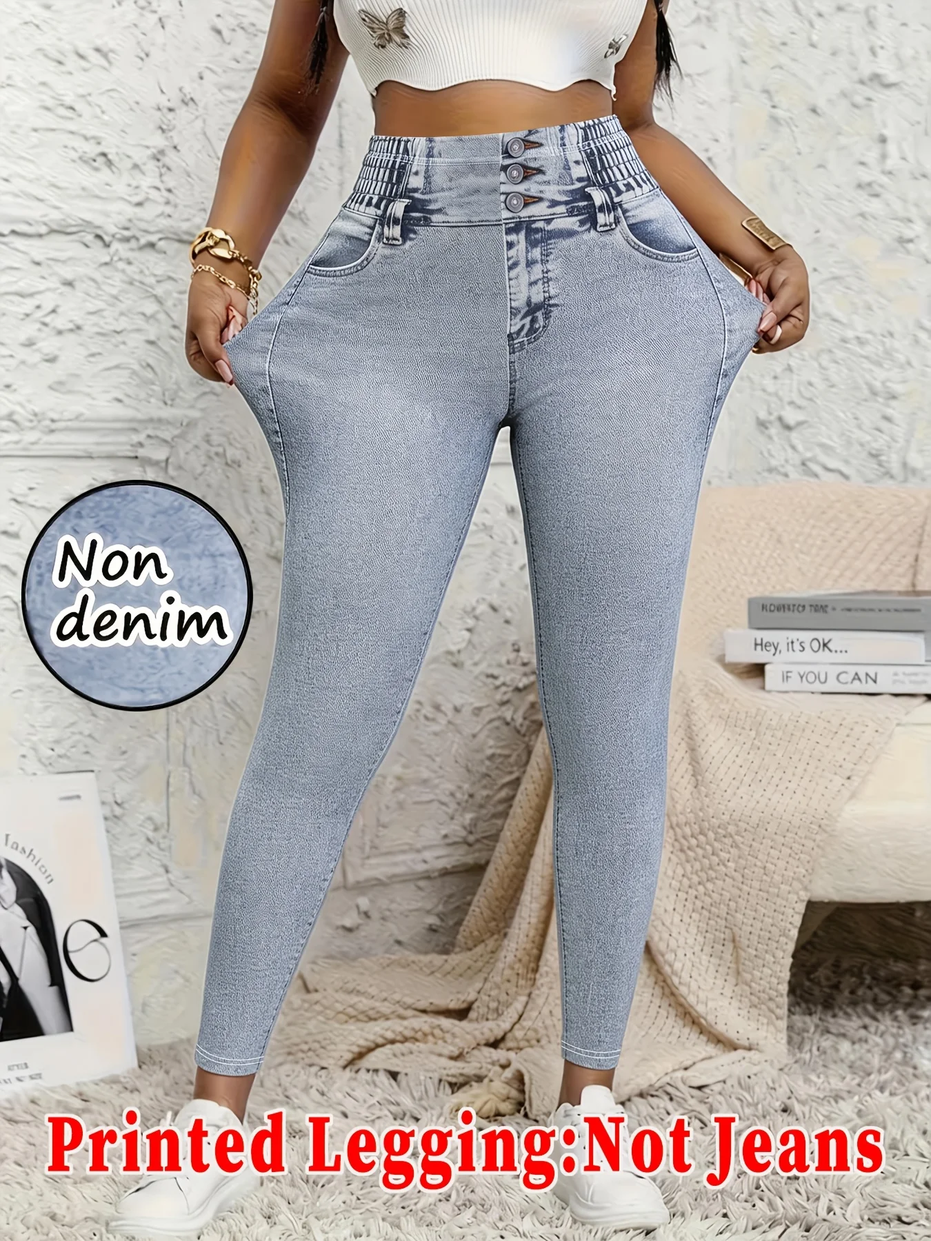 1058printed-legging-not-denim-fabricWomen's Four-Season Denim Printed Leggings Non-Denim Fabric Skinny Pants 2