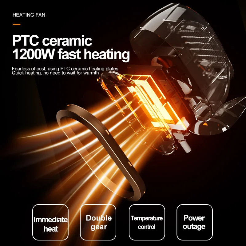 HOMFISHElectric Heater PTC Fast Heating Desktop Warm Air Heater Energy Saving Warmer Fan Warmer Machine Home Desk Fan Air Heater