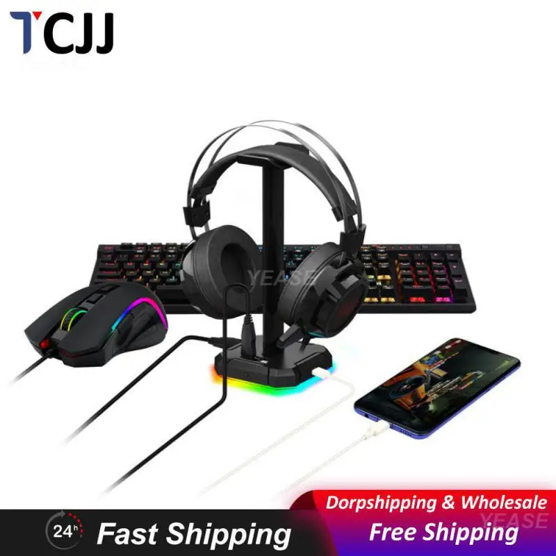 

Gaming Headset Desk Bracket Manageable Solid With 3.5mm Aux 3 Usb Charger Ports Black Headset Accessories Headphone Stand Rgb