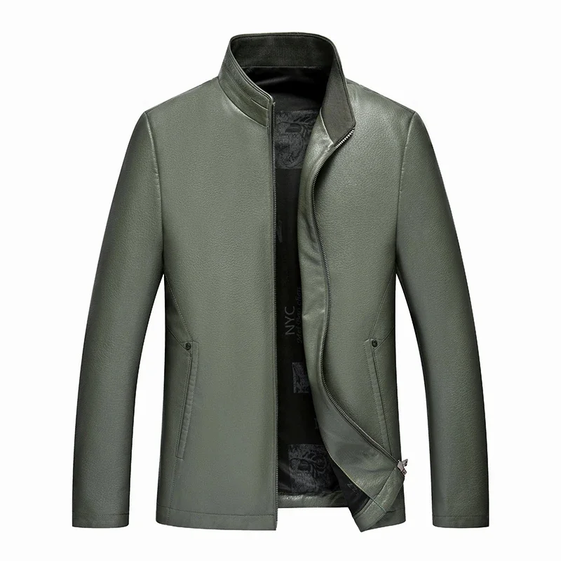 

A2263 Spring New Men's Leather Jacket Standing Collar Casual Business High-End Thick And Thin Can Choose