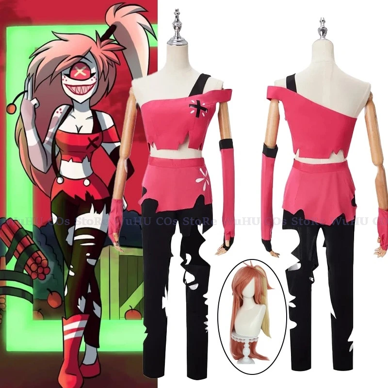 

Anime Hazbin Cherri Bomb Hotel Cosplay Costume Pink Outfit Wig Women Halloween Carnival Christmas Cosplay Sexy Costumes