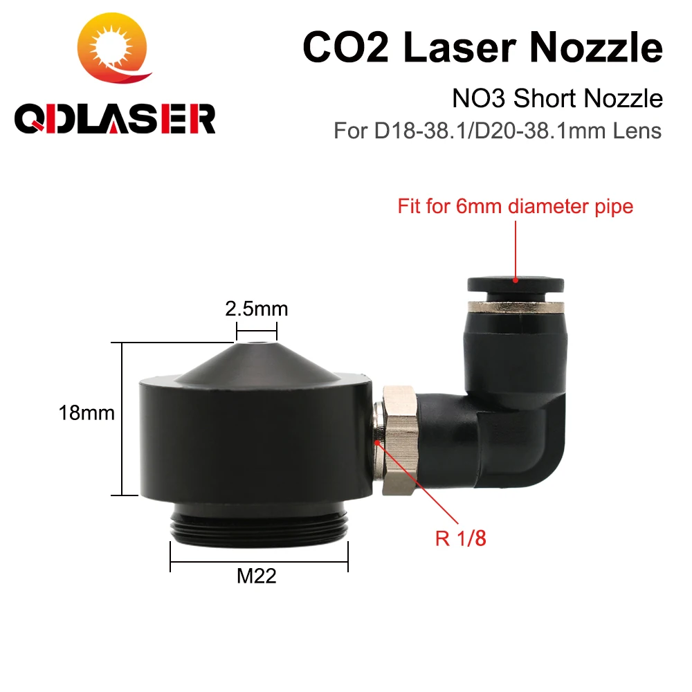 QDLASER CO2 Laser Air Nozzle for Dia.18/20mm FL38.1mm Lens CO2 Short Nozzle A with Fitting M5 for CO2 Laser Cutting Machine