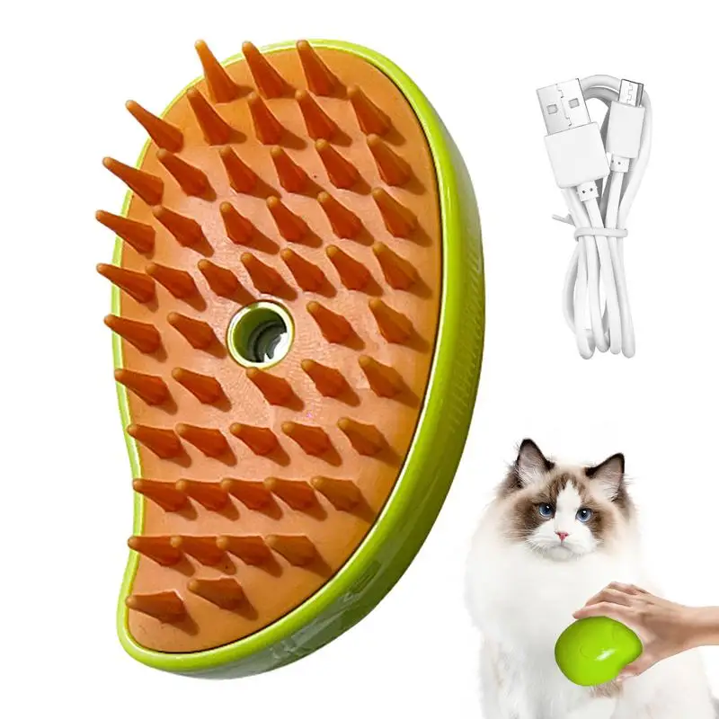 고양이 흘림 브러시, USB 충전식 스프레이 흘림 브러시, 휴대용 흘림 빗, 안개 포함, 망고 모양 빗, 먼지 제거용