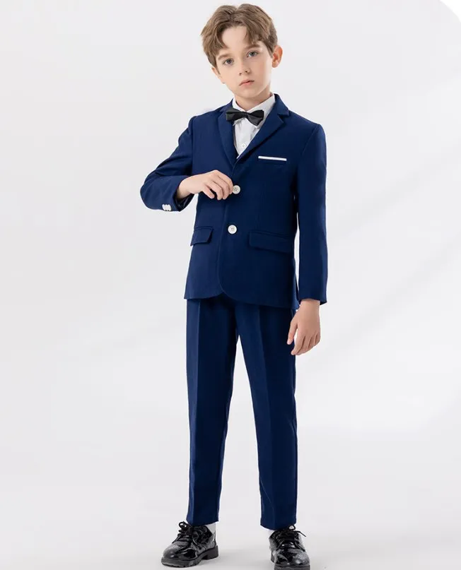 Boys Suit Burgundy Jacket Vest Pants Bowtie Photograph Suit Children Piano Party Dress Gentleman Kids Ceremony Performance Costume