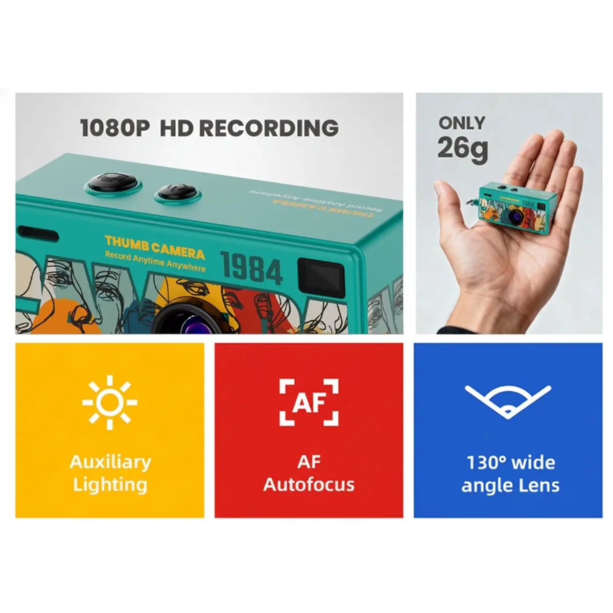 최고 엄지손가락 키체인 카메라 1080P HD 미니 액션 카메라(0.96인치 화면 지원 비디오+사진 A 포함)