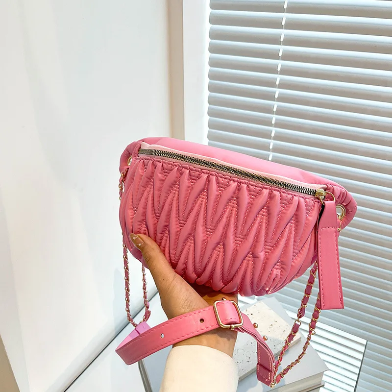 

New Chic Pleated Candy-colored Fanny Pack Chic Instagram Bag 2022 Fashion Chain Chest Bag