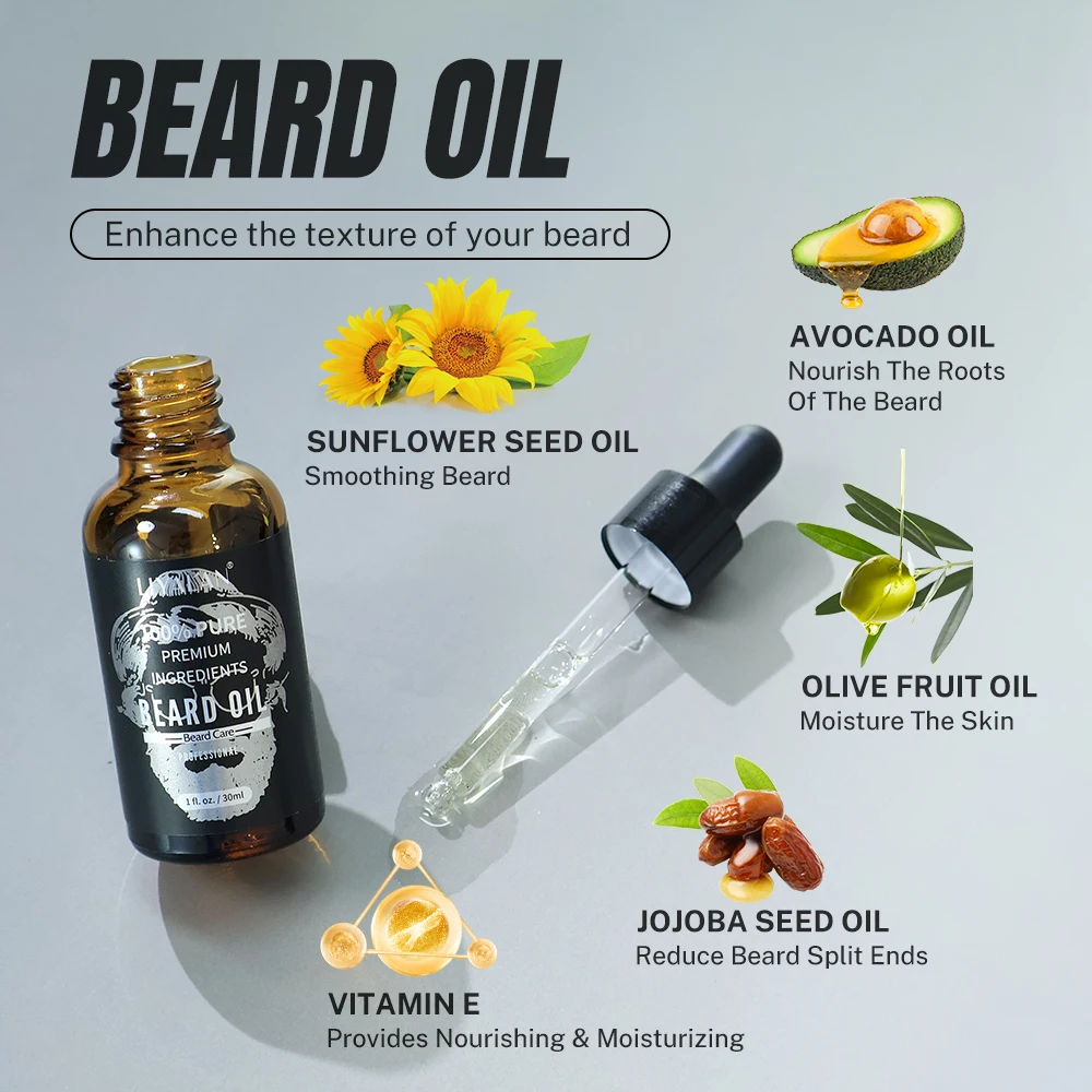 7pcs/sets Men Beard Kit Beard Promote Enhancer Thicker Mustache Grooming Beard Care Oil Moisturizer Wax Balm with Comb Scissor - Image 4