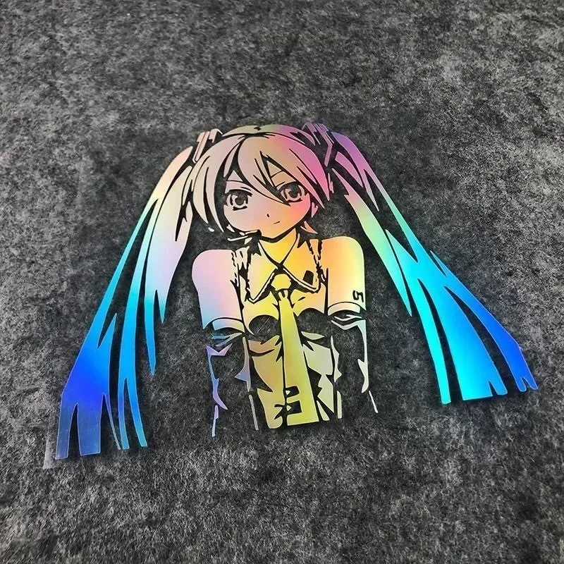 Miku colorful reflective laser car trunk sticker anime characters multicolored transparent sticker DIY laptop decor