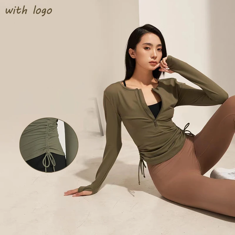 

AL0lulu Yoga Wear Outdoor Running Tops Autumn Winter Hot Sale Slim Half Zipper Nylon With Logo Gym Sports Long Sleeves Women