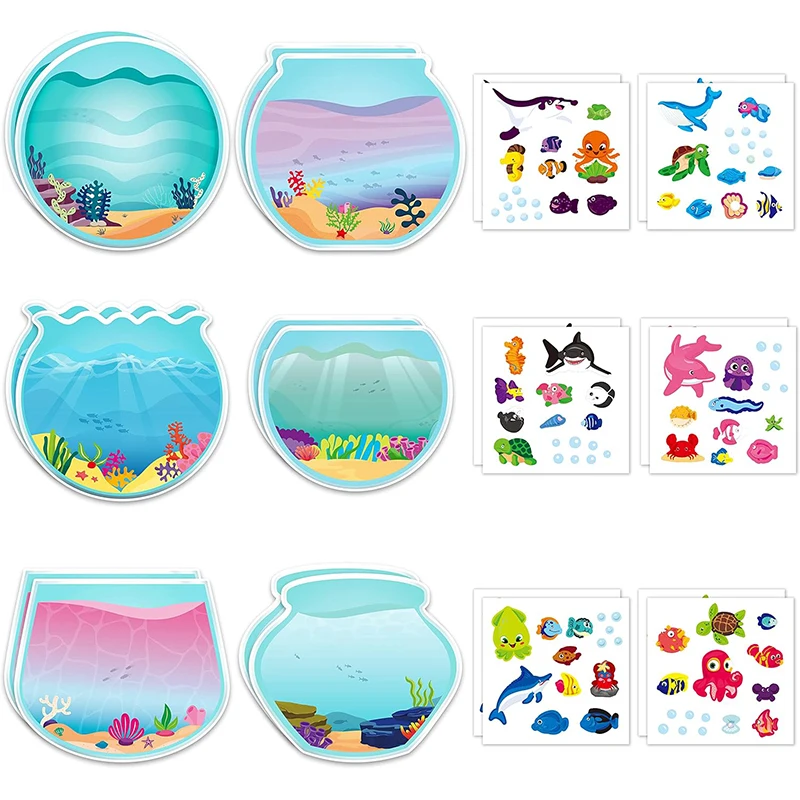 Summer Sea Animal Stickers Scene for Kids Make a Ocean Sticker Scene Sharks Tropical Fish Art Craft DIY Class Activities 12Pcs