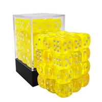 Bescon 12mm 6 Sided Dice 36 in Brick Box, 12mm Six Sided Die (36) Block of Dice, Translucent Yellow with White Pips 1