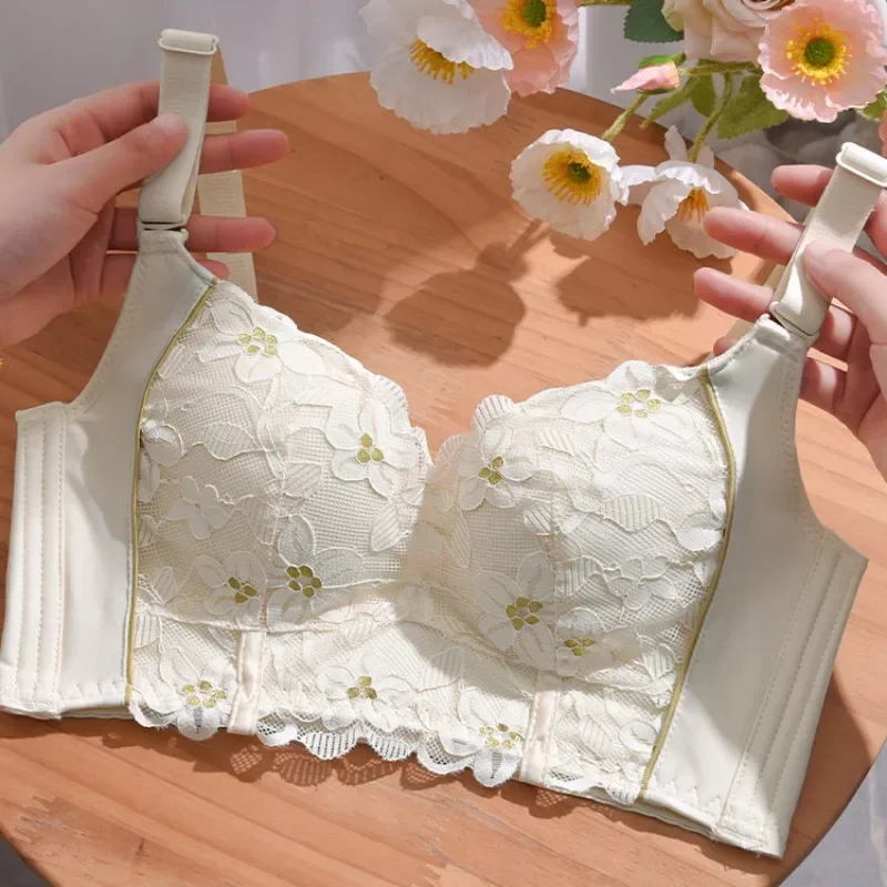 

Explosive Embroidered Floral Lace Bra No Underwire Small Breast Push-up Sexy Lingerie Women's Adjustable Bra