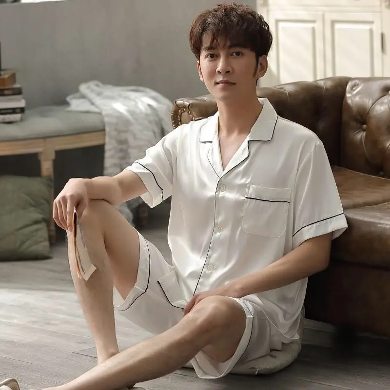 

Pyjamas Men's Clothing Spring Short Sleeve Thin Ice Silk Fashion High-end Home Loose Comfortable Breathable Casual Soft Simple