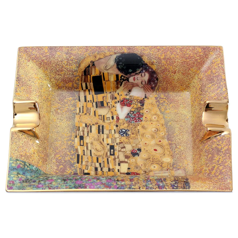 

Cigar Ashtray Smoking Accessories Desk Gustav Klimt Kiss &Adela Valentines Day Gift Wedding Decoration