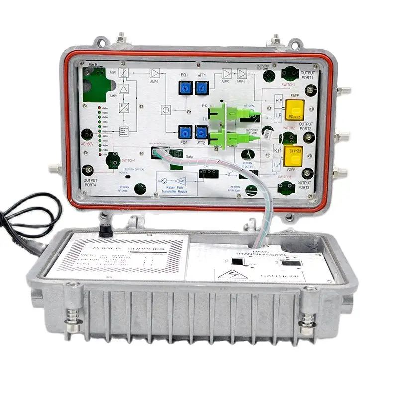 4 Way AGC CATV Optical Receiver FTTH HFC Node RF Output Level 110dBuV IP66 Outdoor Waterproof OR719 With Return Path Alloy shell