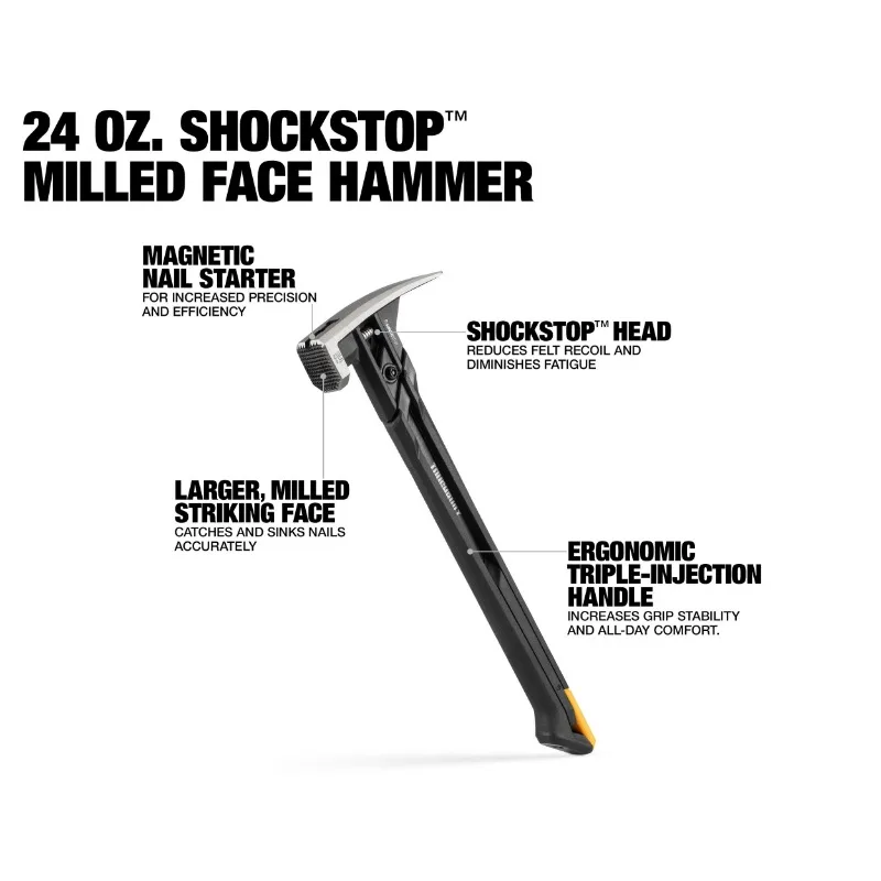 ToughBuilt TB-H1-1SBR-S20X TB-H1-1SBR-S24X 20 OZ/24 OZ.. ShockStop Steel Rip Hammer Milled Face Hand Tools Accessories 4