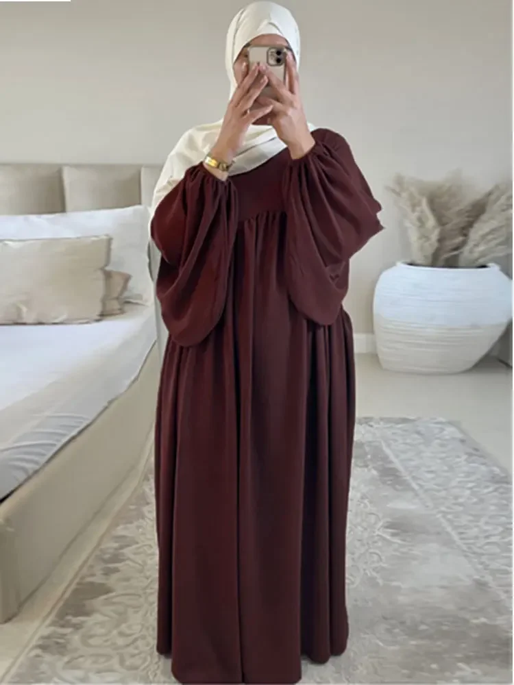 

Ramadan Eid Abaya for Women Balloon Sleeve Plain Muslim Long Dress Dubai Turkey Modest Islam Prayer Clothes Hijab Robe Jilbab