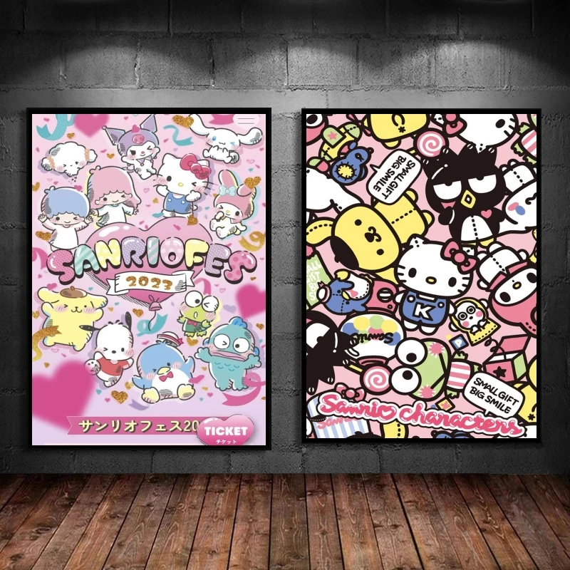 

Canvas Art Walls Painting Sanrios Hellokittys Aesthetic Poster Children Gifts Decoration Paintings Classic Living Room