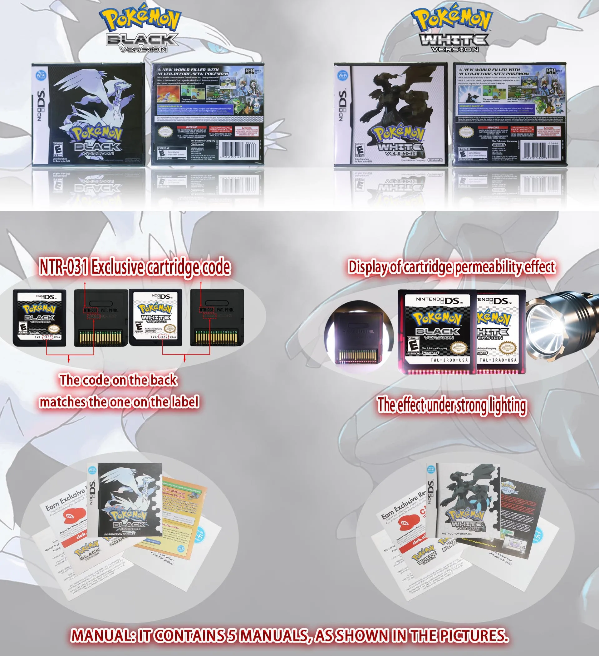 Pokémon Platinum Black White USA Version New Sealed Package With Box and Manuals DS Video Game Cartridge For DS 2DS 3DS Console