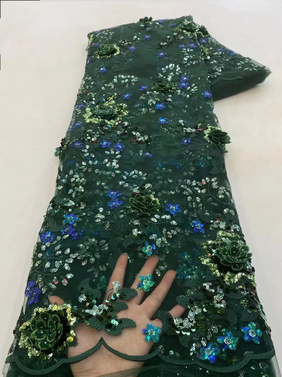 

High Quality Green African 3D Lace Fabric 2023 French Net Sequins Fabric Tulle Sewing Embroider Nigerian Fabric 5Yard