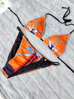 Luxury Brand Design Orange Printed Bandage Beach Swimsuit Bikini Two Piece Set For Women Sexy Ladies Beachwear Tankini Clothes 5