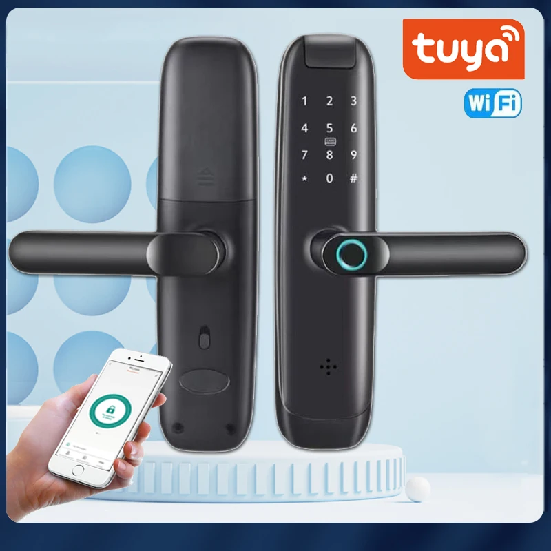 TUYA WIFI Mobile Phone Unlock Fingerprint Magnetic Card Password Normally Open Mode Temporary Password Smart Door Lock