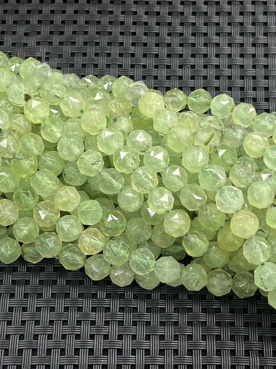 Natural Faceted Green Prehnite Round Gemstone Loose Beads 15.5