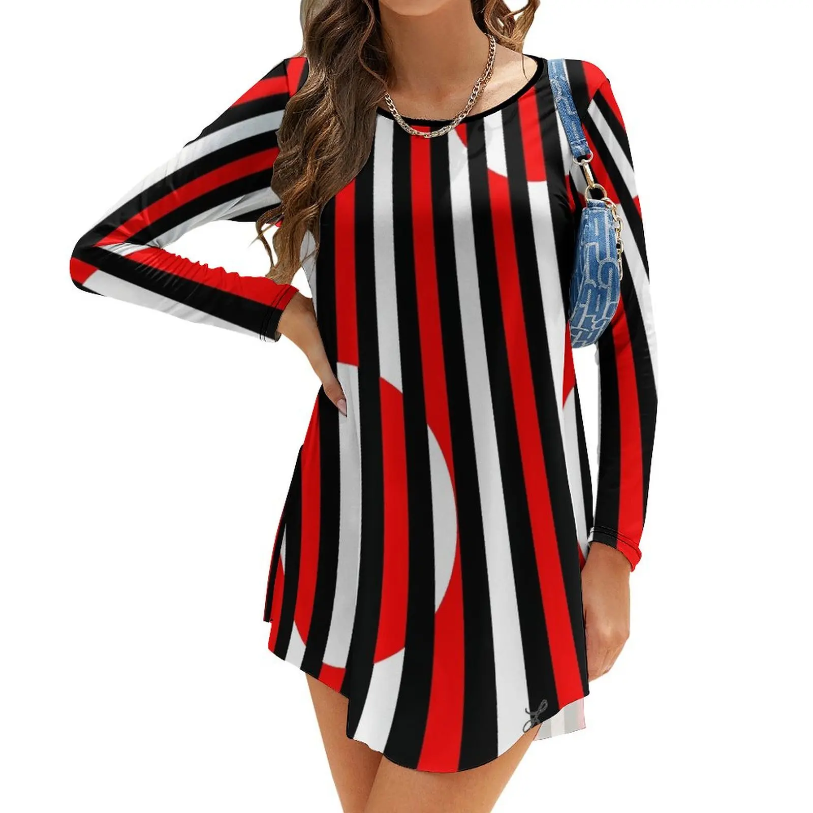 

Black White and Red All Over! Long-Sleeve Dress festival outfit women Dresses gala
