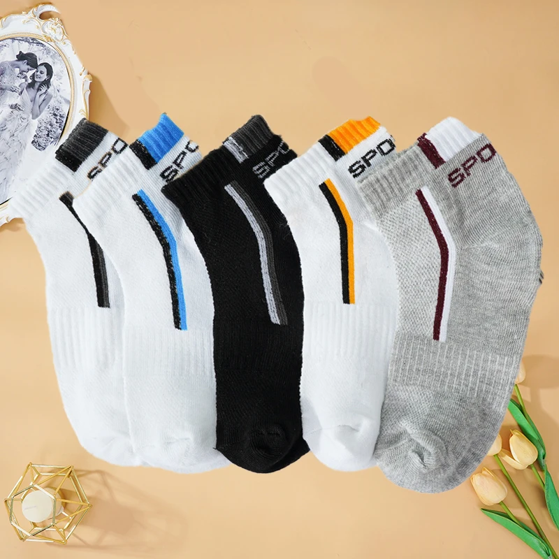 

10 Pairs/lot Men Mesh Breathable Socks Cotton Stripe Sports Ankle Short Casual Summer Breathable Comfortable Man Funny Socks